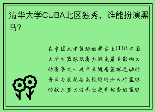 清华大学CUBA北区独秀，谁能扮演黑马？